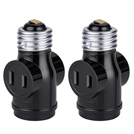 DiCUNO UL Listed E26 to 2 Polarized Outlet Socket Adapter, Standard (Medium) E26 Base Light Bulb to 2-Prong Outlet Plug Splitter Converter, Black, 2-Pack