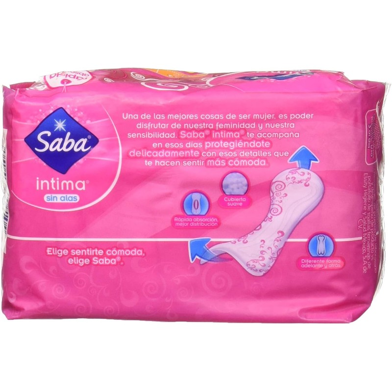 Saba, Toallas Sanitarias para Dama Intima sin Alas Regular, Color