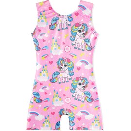 EQSJIU Leotards for Girls Pink Unicorn Rainbow Castle Gymnastics Leotards for Toddler Girls with Shorts 2-3t 2t 3t