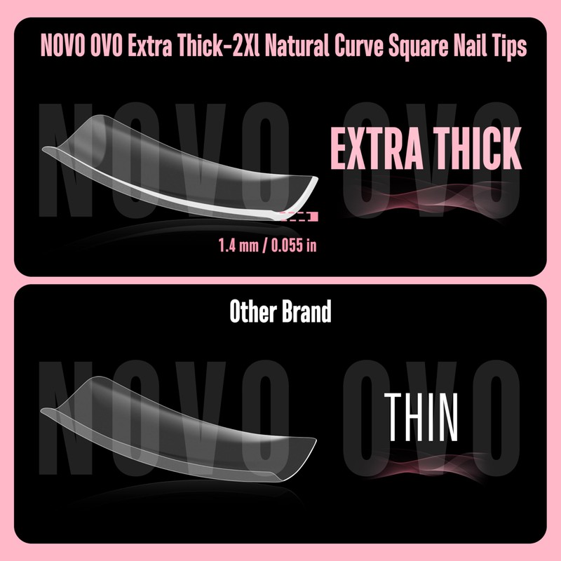 NOVO OVO XXL Shape Square Slight Curved Nail Tips, No
