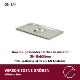HOOZ GN 1/4 Lid without Spoon Cut-Out, Stainless Steel, Temperature Resistant from -40 °C to 300 °C, Food-Safe Gastronorm Container Lid
