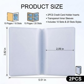 Evherv 2PCS Clear PVC Wallet Inserts, Premium Credit Card Holder Inserts with 10 Pages 20 Card Slots and 10 Pages 10 Card Slots, Transparent Wallet Organizer Sleeves for Cards, IDs and Photos
