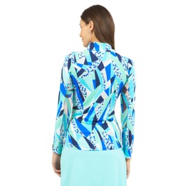 IBKUL Athleisure Wear UPF 50+ Brianna Print Long Sleeve Mock Neck Top – 10080 Blue Brianna M