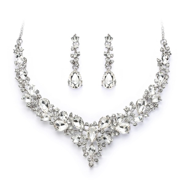BriLove Women's Wedding Bridal Austrian Crystal Teardrop Cluster Statement Necklace