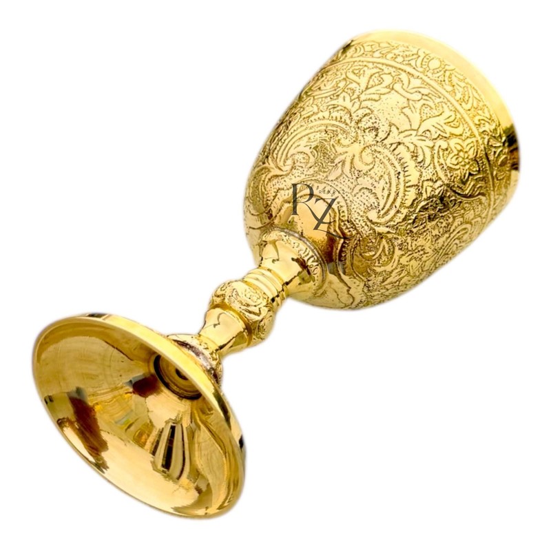 REXRYZ Medieval Brass Chalice Goblet, Vintage Golden Wine Cup, King