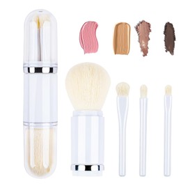 Travel Makeup Brushes Set, 4 in 1 Mini Cute Makeup Brush Retractable Professional Foundation Blending Powder Eye Shadow Brush for Women Facial Cosmetics Makeup Brush Set (White)