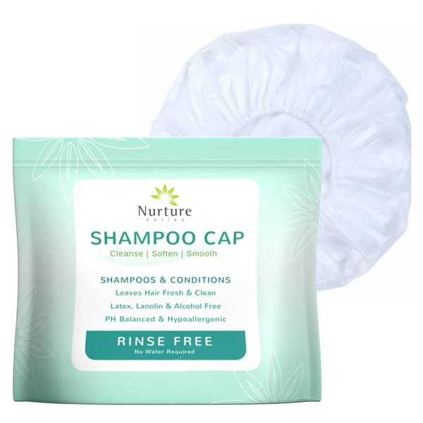 No Water Rinse Free Shampoo Cap by Nurture | Microwavable Hair Washing & Conditioning Shower Caps | Waterless Bathing | Disposable & Hypoallergenic for Adults, Bedridden & Elderly