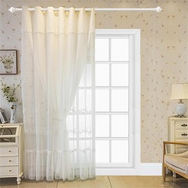 AiFMQQ 1 Panel Luxury White Double Layer Sheer Curtains for Living Room Bedroom Elegant Beaded Embroidery Double Layer Curtains with Attached Lace Valance for Window Grommet Top (W52 L84 inch,White)