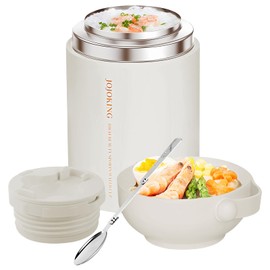 kiptyg Food Flask,600ml Thermal Lunch Box Stainless Steel Vacuum Insulated Food Jars with Folding Spoon, BPA Free Leakproof Thermos Food Flasks for Hot and Cold Meals Double Soup Flask