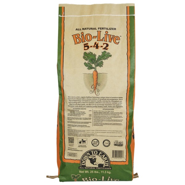 Down to Earth Organic Bio-Live Fertilizer Mix 5-4-2, 25 lb
