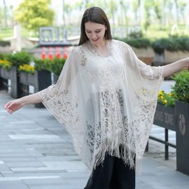 A211 Bikini Cover-up Qipao Style Outer Lace Cardigan Sun Protection for Beach - New Spring Summer Free Size Size/Violet 10ea