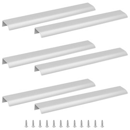 Cjueiom 6 Pack Concealed Kitchen Cupboard Handles 256mm Hole Center Hidden Drawer Pulls, Finger Edge Pull Aluminum Cabinet Handle Invisible Door Knob for Wardrobe (300mm Total Length, Silver)