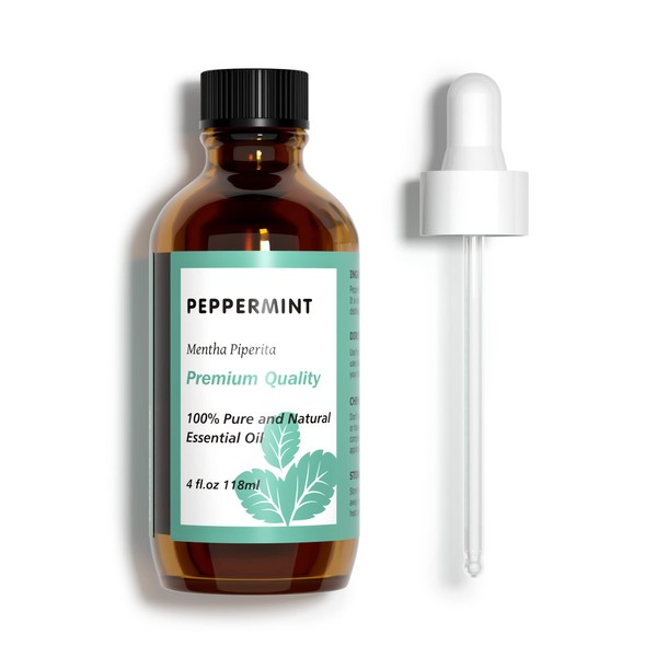 Peppermint Oil for Aromatherapy and Diffuser, Pure and Natural Essential Oil for Breathe, Head Ease, Skin & Hair Care, Home, Massage 4 fl. Oz