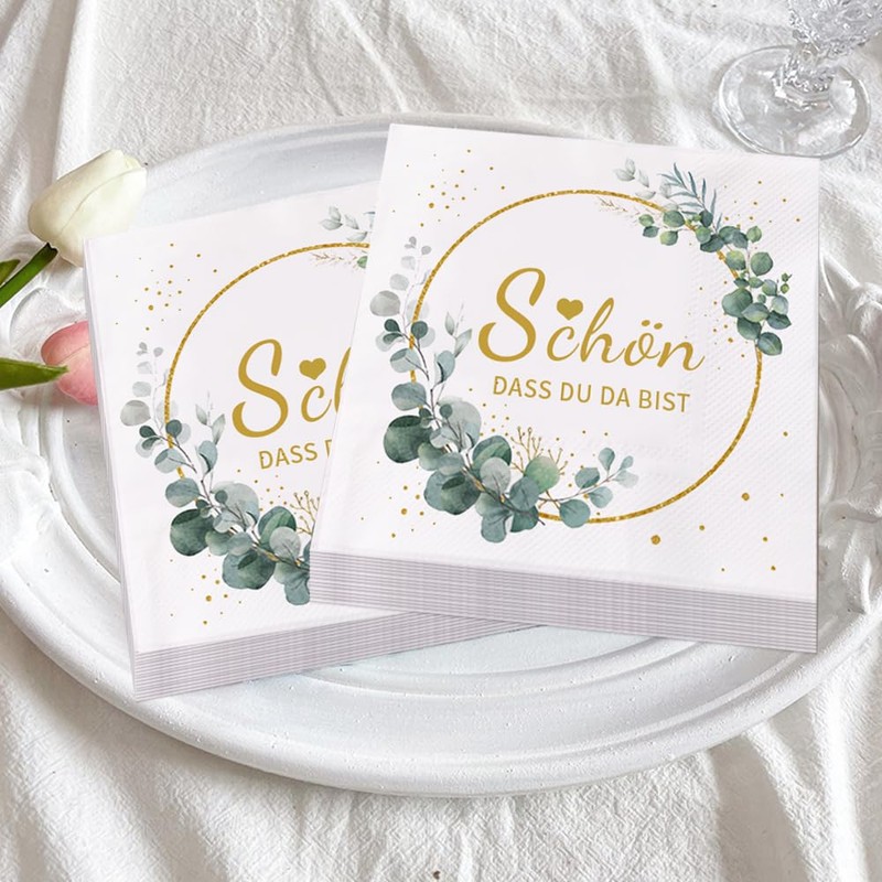 GROVBLE Pack of 80 Serviettes Schön Dass Du Da Bist,