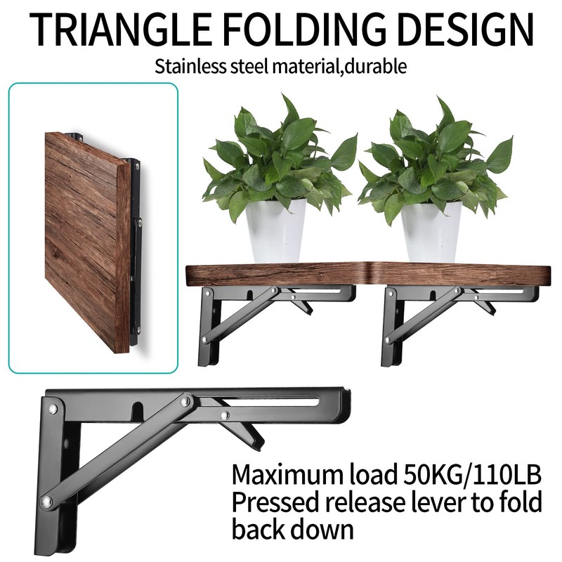 Folding Console, Heavy Duty Hinges Foldable, Angle Shelf Brackets, Iron