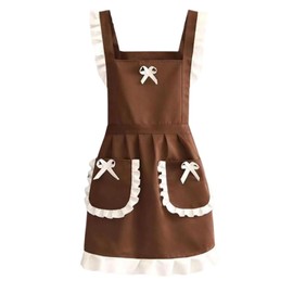 WANGTAO Cute Apron Maid Dress Apron with Pocket, Ruffle Apron, One-piece Cafe Apron, Women's, H-Shaped, Waterproof, Ribbon, Neck Apron, Adult Apron, Ruffle, One-Piece Apron, Large Size, Mother's Day,