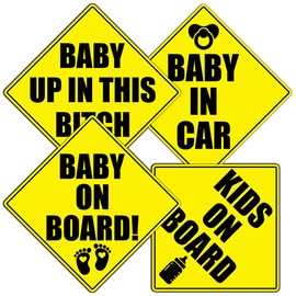 Pack 4 Pcs Baby On Board Sticker for Cars Boys Girl Car Window Cute Funny Bumper Stickers Bulk Warning Safety Signs Waterproof Removable Large Vinyl Decals Exterior Accessories