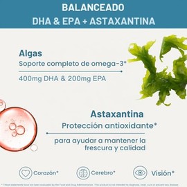 Pure & Essential Vegan Omega 3 Algae Oil Dha Epa 600mg & astaxanthin, 60 Capsules