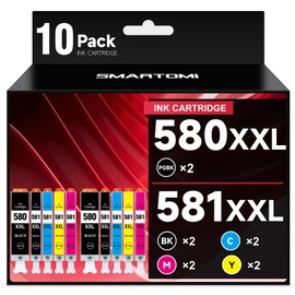 SMARTOMI 580 581 Printer Cartridges Compatible with Canon PGI-580 XXL CLI-581 XXL Pack of 10 for TR8550 TR7550 TR7500 TS705 TS6350 TS6150 TS9550 TS6250 TS8250 TR8500 TS611 51 TS8 5150 TS8251