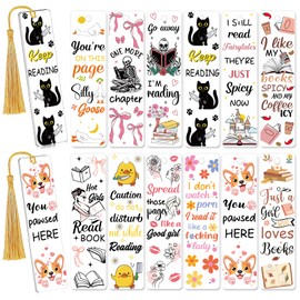 AFRITEE Blank Acrylic Bookmark Stickers - 24 Pcs Funny Theme Black Cat UV DTF Bookmark Sticker Gifts for Women Book Lovers, Cute Duck Bow Double-Sided Sticker DIY Blank Placeholder Creative Decoration