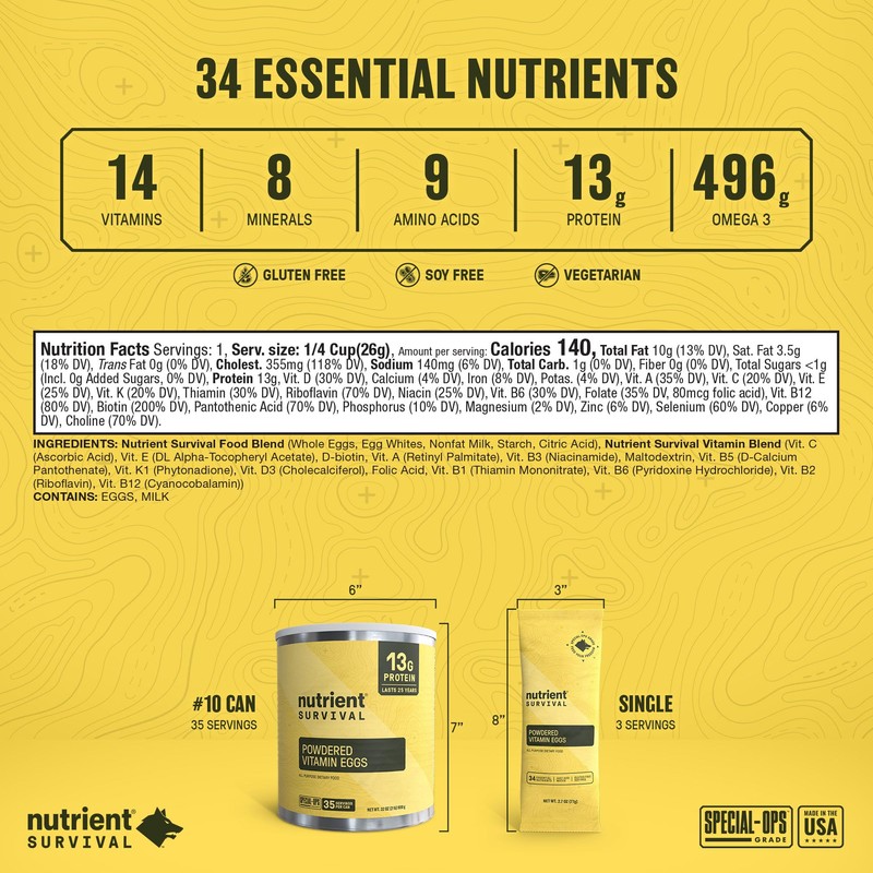 70 Egg Equivalent Nutrient Survival Vitamin Powdered Eggs Blend, Freeze