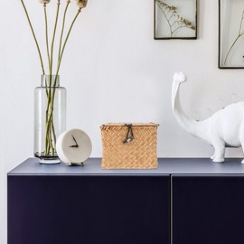 Alipis Storage Basket with Lid, Square Grass Woven Storage Box Hamper Box, Seagrass Storage Baskets for Home Living Room Bathroom Storage Clothes Cosmetics Toys