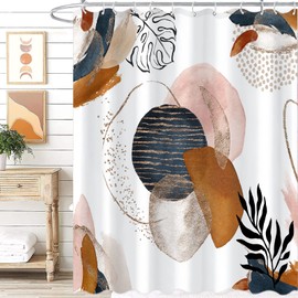 Fungarth Boho Shower Curtains for Bathroom Mid Century Navy Blue Colorful Modern Geometric Leaves Neutral Minimalist Fabric Waterproof Bathroom Curtain Decor(Dark, 72” x 78”)