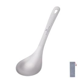 iBasingo Titanium Soup Spoon Tablespoon Sauce Ladle with Hanging Hole Metal Durable Serving Spoon Indoor Outdoor Camping Ultralight Portable Cooking Utensil Ti1039T