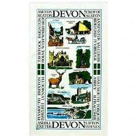 Devon Tea Towel Souvenir Gift Scenes Collage Sights White Towns Landmarks
