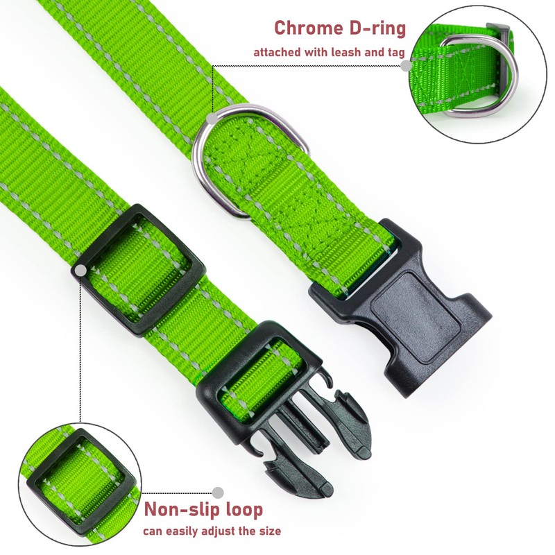 Reflective Dog Collar with Buckle Adjustable Safety Nylon Collars for