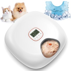 Automatic Cat Feeder Wireless, Sharper Image Auto Cat Food Dispenser for Wet Food with 2 Ice Packs, Rechargeable Auto Feeder for Cats with Programmable Timer Low Battery Indicator, White