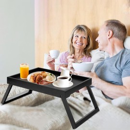 Kaukinye Bamboo Bed Tray Table with Foldable Legs, Breakfast Tray, Laptop Desk for Bed or Sofa,Food,Dinner,Serving,TV Table Kitchen, Eating,Working, Reading(Black)