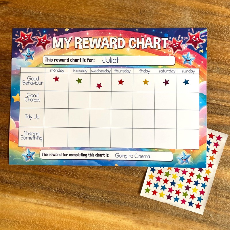 A4 Children's Star Reward Chart with 77 Star Stickers, 21cm