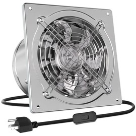 HG Power 8 Inch Kitchen Exhaust Fan, 576CFM Metal Attic Exhaust Fan, Wall Mounted Garage Ventilation Fan, Basement Extractor Fans with Backdraft Damper for Home Office Commercial Use, Silver