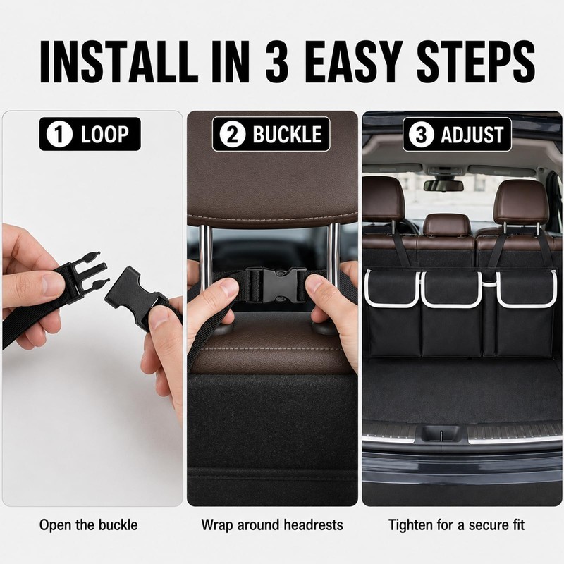 Car Trunk Organizer, 4 Storage Pockets Large Capacity, 36.2 x