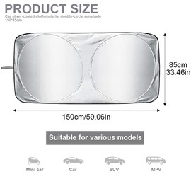 150x85cm Car Sunshade with Nano Black Tech - Silver-Coated Zero Light Penetration Sun Visor, 99.9% UV Block & Multi-Layer Cooling System for Cars/Vans (Foldable & Elastic Frame)