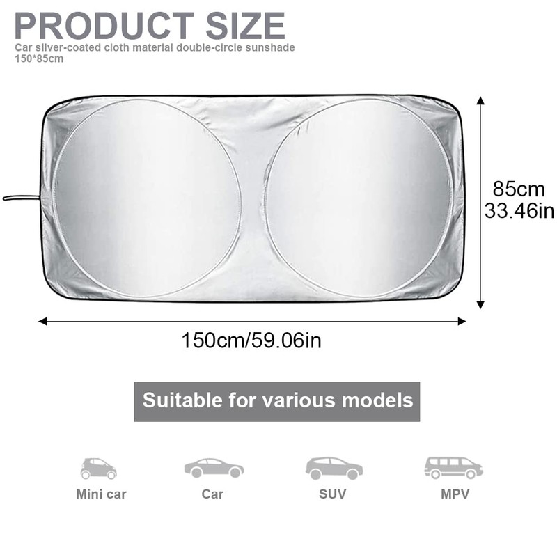 150x85cm Car Sunshade with Nano Black Tech - Silver-Coated Zero
