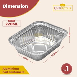 CHEF ROYALE 25 x Aluminium Foil Containers with Lids - Size No 1 - Foil Food Storage containers - Disposable Trays Containers - Ideal for Baking, Cooking & Meal Prep and Takeaway