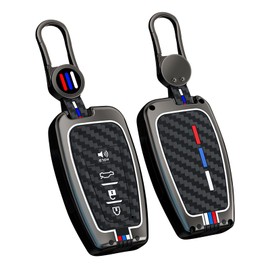 KUNIO Luminous Effect Carbon Fiber Key Fob Cover Fit for Toyota Highlander Corolla Camry C-HR Prius GT86 RAV4 Zinc Alloy Key Holder Keyring Key Fob Protector Key Accessories 4 Button A Black