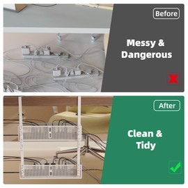 Multi-Model Under Desk Cable Management 2 Pack Metal Under Desk Wire Management Tray Clamp Mount Under Table Cord Management No Damage The Desk（White）