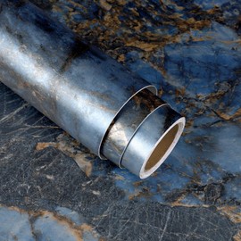 VaryStyle 15.7"x118" Blue Gold Marble Contact Paper for Countertops Thick Blue Marble Wallpaper Peel and Stick Countertop Waterproof Self Adhesive Vinyl Wrap Counter Top for Kitchen Bathroom Table