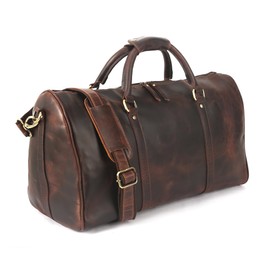 Oversized Dark Brown Weekender Leather Travel and Sports Duffel Bag, Full Grain Leather Large Carry On Gym Duffle for Men’s or Women (DARK BROWN)