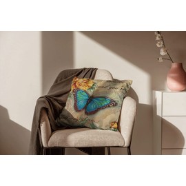 sistwon 18 x 18 Butterfly Pattern Throw Pillow Covers Vintage Style Home Decorative Cushion Cover, Set of 4 Farmhouse Spring Retro Butterfly Flowers Decorative Pillowcases,Brown(pillows-016)