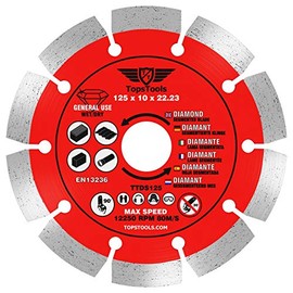 1 x TopsTools TTDS125 125mm (5 inch) x 10mm x 22.23mm Bore Segmented Diamond Angle Grinder Circular Saw Blade