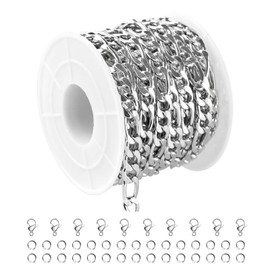 UMAOKANG 16.4 Feet Stainless Steel Jewelry Chains Bulk Strong Figaro Chain Roll with Jump Rings and Lobster Clasps Figaro Chain Necklace DIY for Men and Women