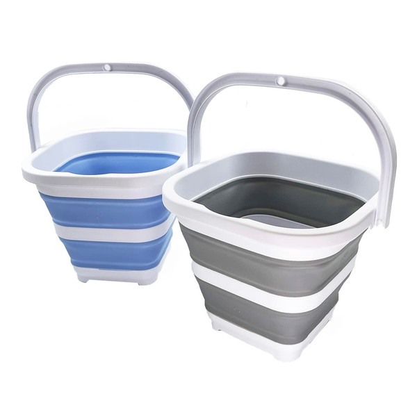 SAMMART 5L (1.3 Gallon) Collapsible Rectangular Handy Basket/Bucket (Grey + Baby Blue (Set of 2))