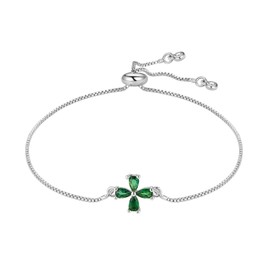 UTHOSMDO Clover Lucky Faith Bracelet for Women, Four leaf Cubic Zirconia Bracelets Cute Bracelets Trendy Jewelry Gifts for Friends and Family (Lucky Green SILVER)