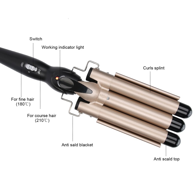 3 Barrel Curling Iron Wand Adjustable Hair Curler Waver Crimper