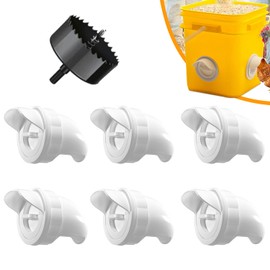 Chicken Feeder No Waste, Automatic Chicken Feeder for Rain Proof Poultry Feeder Port Gravity Feed, DIY Fit for Buckets, Barrels, Bins, Troughs (6 Ports,1 Hole Saw)