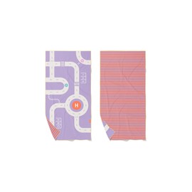 Quut Beach / Pool Towel for Kids with Game - Ultra Fast Drying Microfibre, Sand Free - Compact, Lightweight (Street Lavender, M - 140 x 70 cm)
